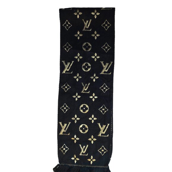 LOUIS VUITTON LV Vintage Black & Gold Monogram Scarf Scarves - Picture 3 of 7